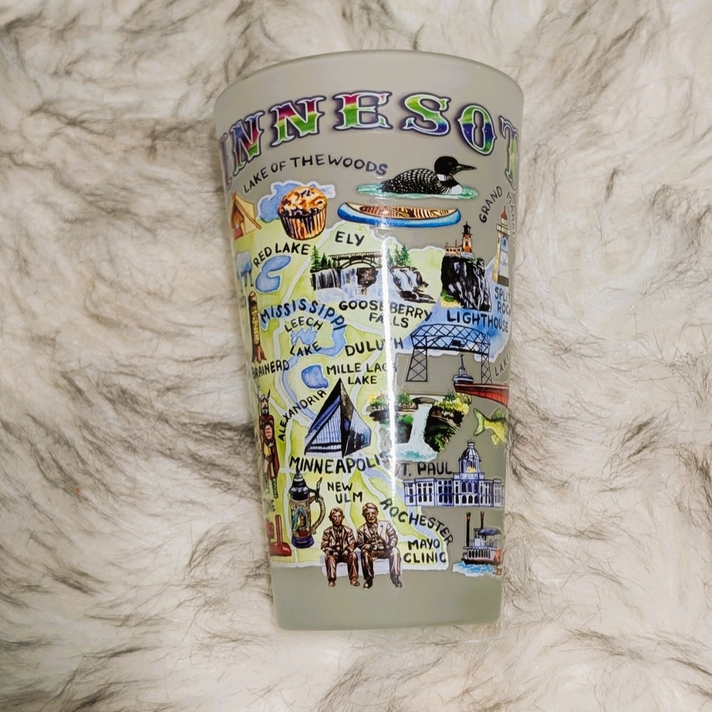 Catstudio Minnesota Frosted Drinking Glass Whimsical Illustrations Landmarks